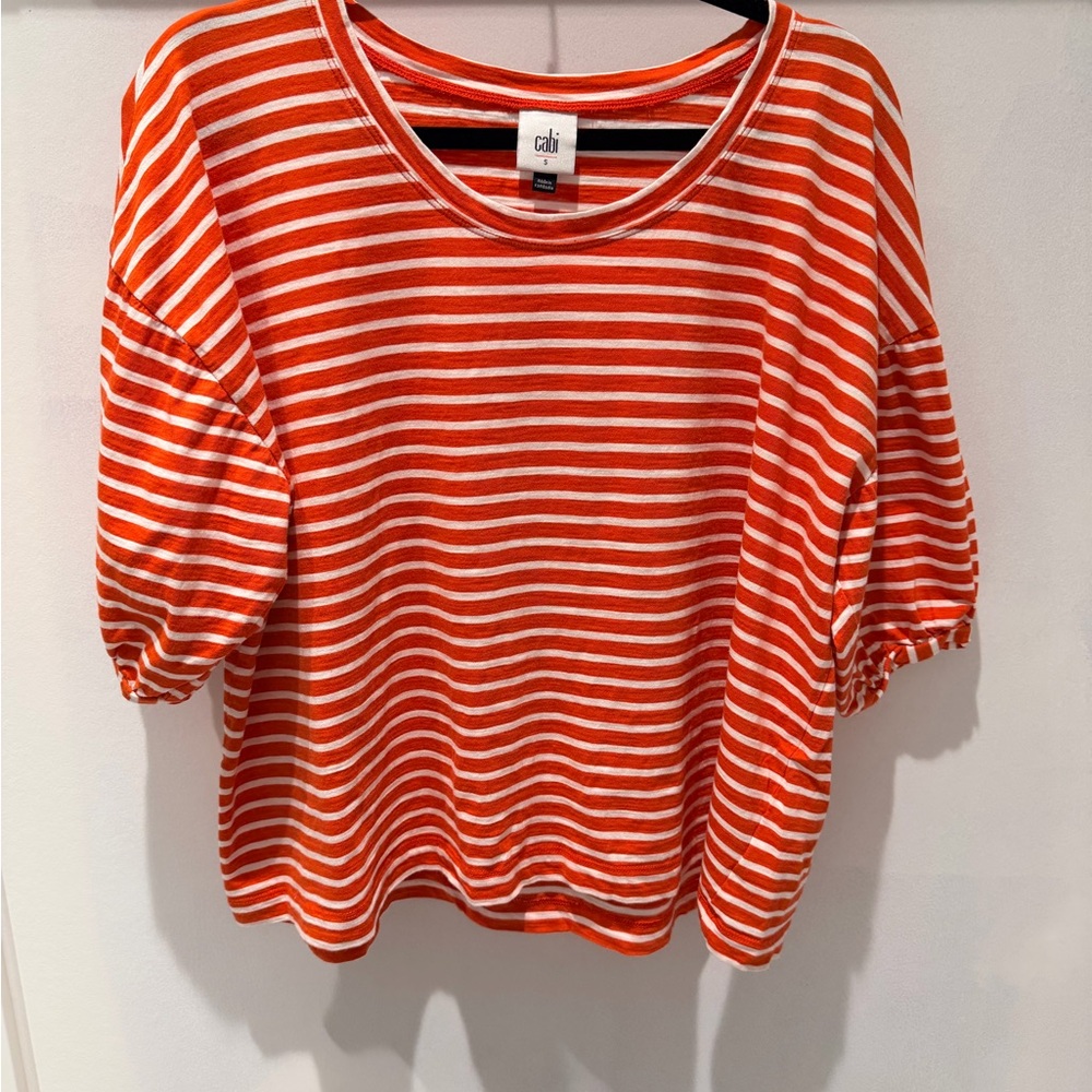 CAbi Orange and White Striped Short Sleeve Top